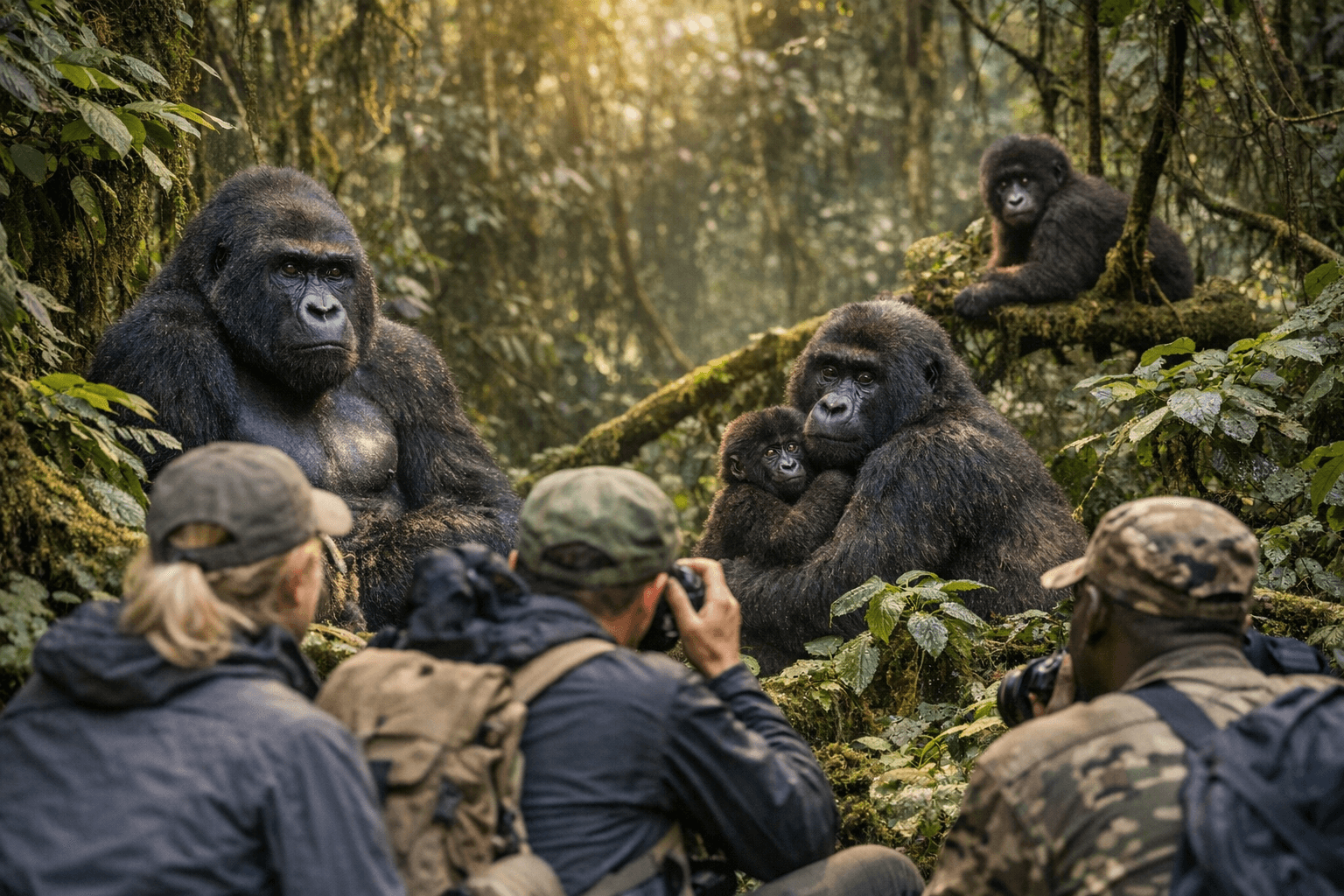 Image of a tourist taking an image of amountain gorilla taken from Bwindi Impenetrable forest